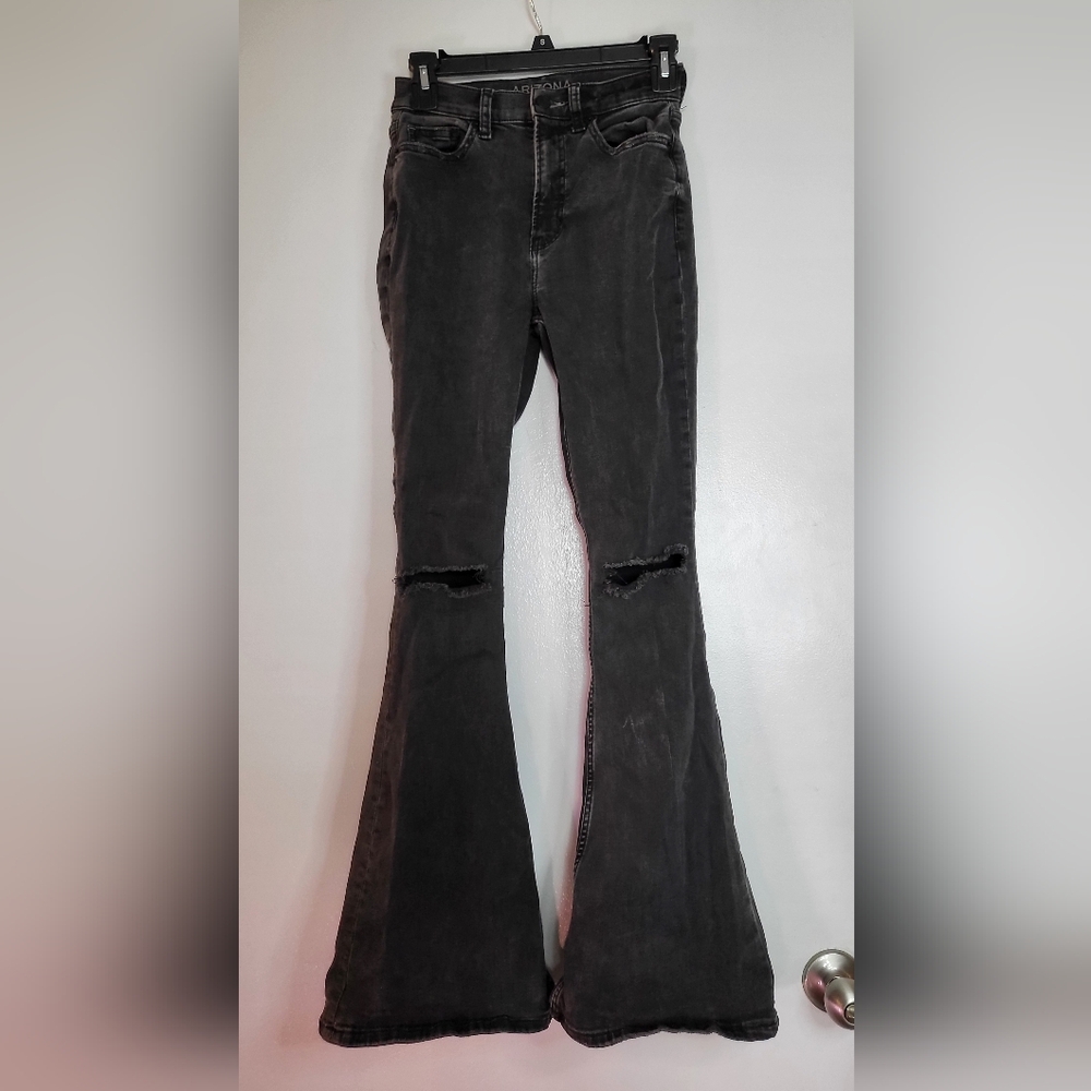 Black Flared Jeans with Distressed Knees